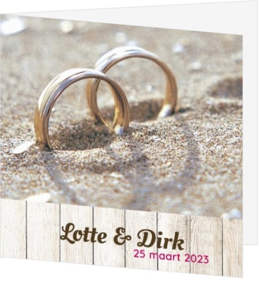 Huwelijkskaart - Ringen in het zand