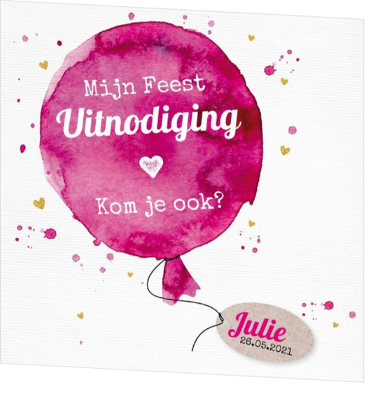 Uitnodigingen -  Gezellige uitnodiging met roze ballon 157643