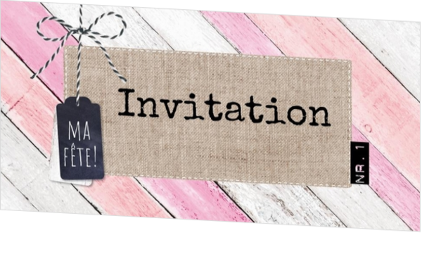 Invitation de communion avec motifs bois et des nuances de rose 164714BFA