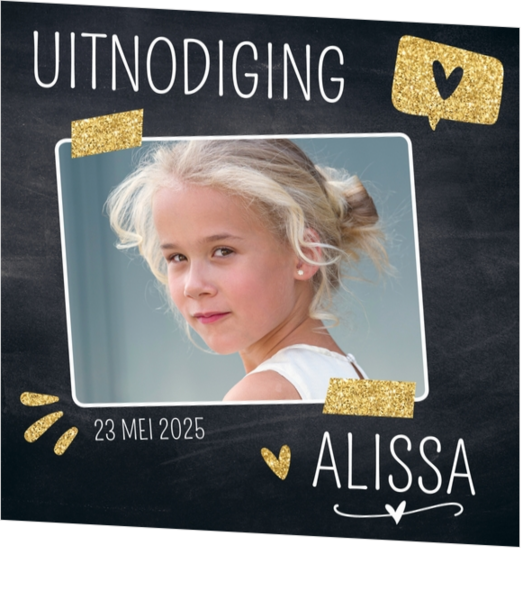 Communie Uitnodiging Alissa - Krijtbord met gouden accenten