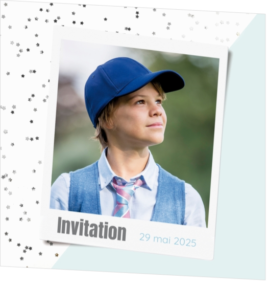 Communion Invitation Vince - Polaroid Bleu