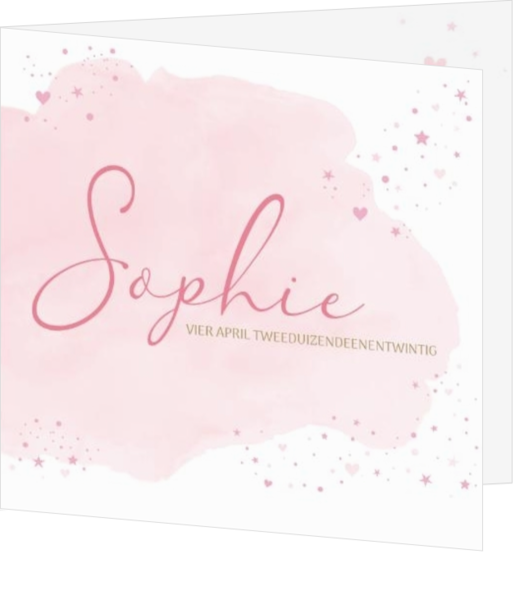 Sophie - Geboortekaartje - Roze waterverf wolkje