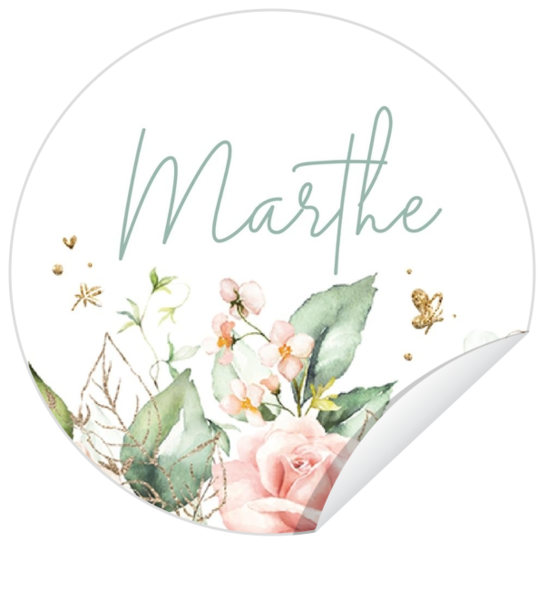 Communie Sticker Marthe - Bloemen met gouden accenten