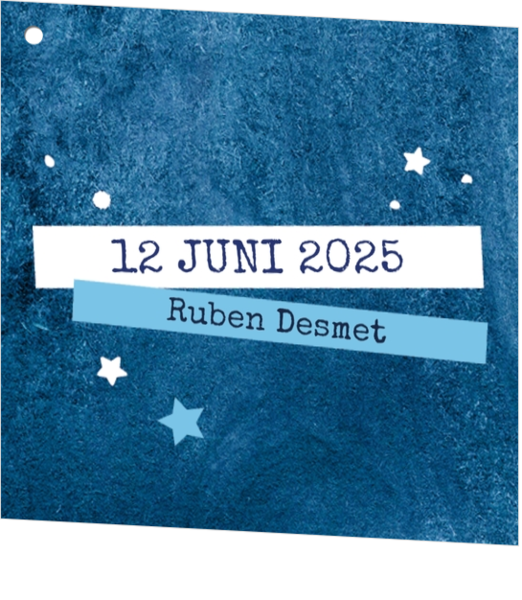 Communie Geschenkkaartje Ruben - Jeans blauw met sterren