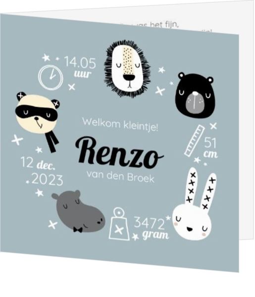 Geboortekaartje Renzo - Vrolijke dieren