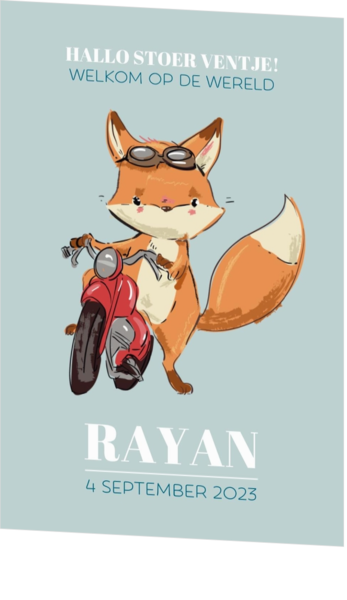 Geboortekaartje Rayan - Vosje met de motor 