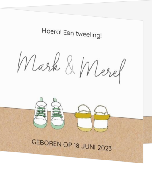 Geboortekaartje Mark & Merel - Schoentjes