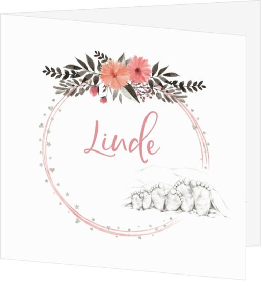 Geboortekaartje Linde - Veldbloemen met voetjes