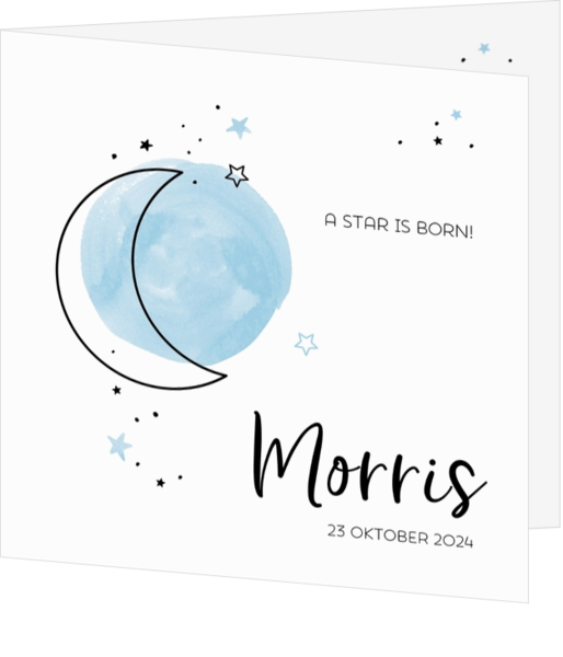 Geboortekaartje Morris - Maan en sterren