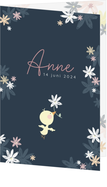 Geboortekaartje Anne - Bloemen met eendje