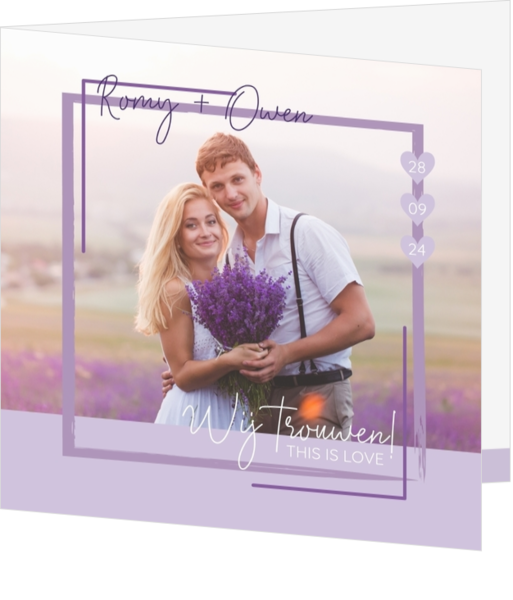 Huwelijkskaart - Lavendel kader eigen foto