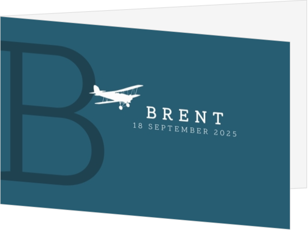  Geboortekaartje Brent - Letter met vliegtuigje