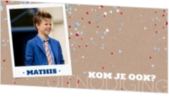 Uitnodigingen -  Kraft-look uitnodiging met vrolijke confetti 157737