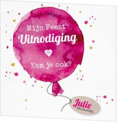 Uitnodigingen - kaart Gezellige uitnodiging met roze ballon 157643