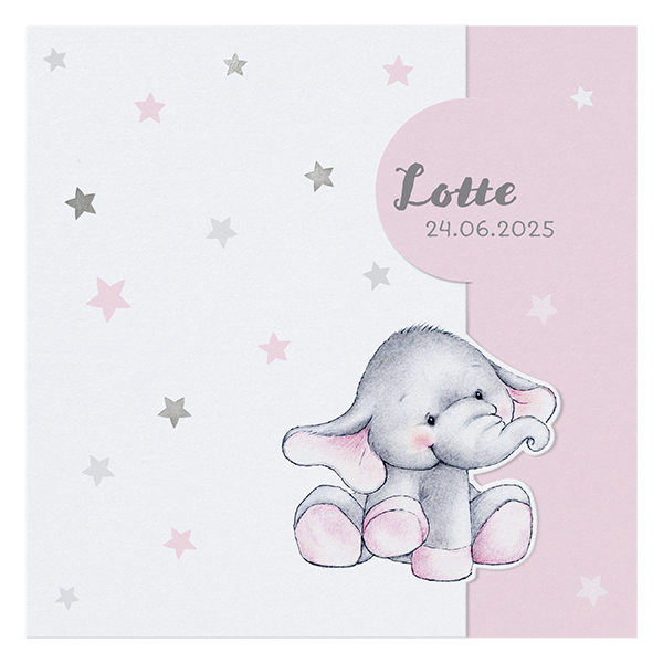 Geboortekaartje Lotte - Olifantje onder zilveren sterrenhemel