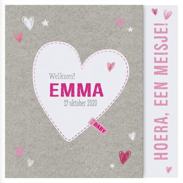 Emma - Stoere meisjeskaart met voetjes en fuchsia hartjes
