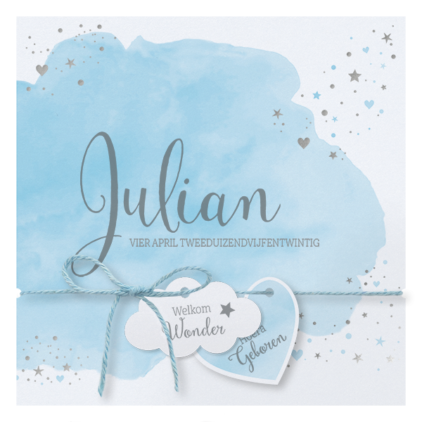 Geboortekaartje Julian - Blauw wolkje