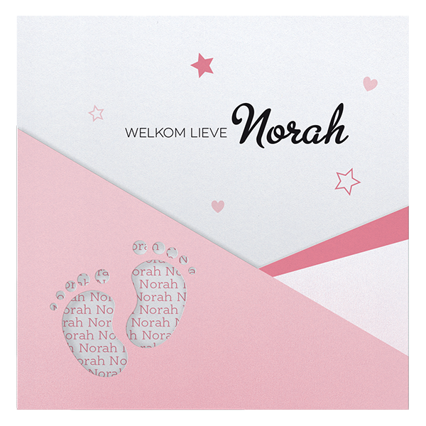 Geboortekaartje Norah - Lieve voetjes met naam