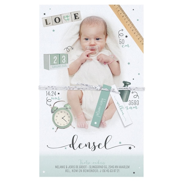 Geboortekaartje Densel - DIY met labeltjes jongen