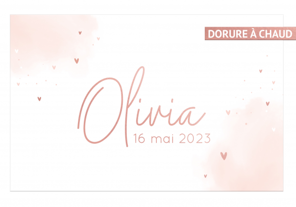 Faire-part de naissance Olivia - Aquarelle rose avec petits coeurs