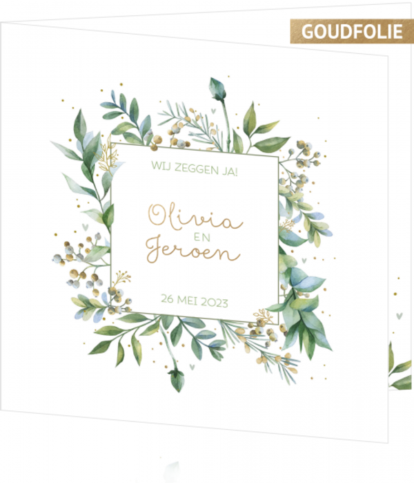 Huwelijkskaart - Stijlvol groen en goud