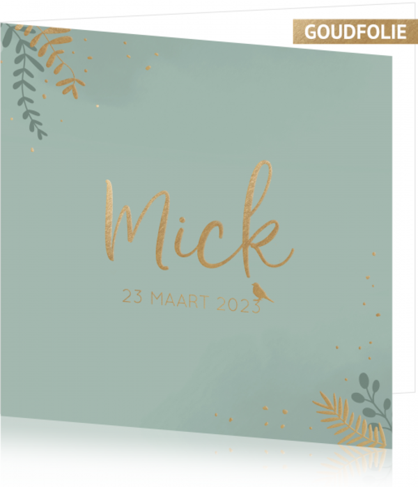 Geboortekaartje Mick - Groen en goud