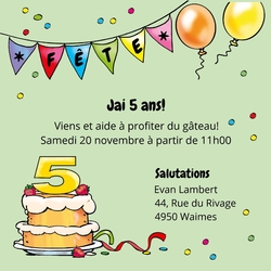 Invitation   Carte d'anniversaire avec gâteau et guirlandes 188013F Verso