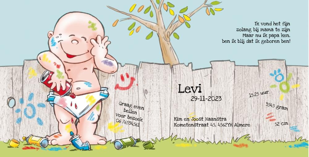 Geboortekaartje Levi   Graffiti baby Binnenkant