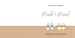 Geboortekaartje Mark & Merel   Schoentjes Achterkant/Voorkant