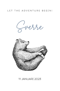 Geboortekaartje Sverre   Pentekening beer Voorkant