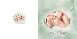 Geboortekaartje tweeling Finn en Levi   Tweeling voetjes Achterkant/Voorkant