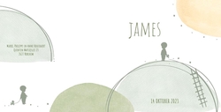 Geboortekaartje James   Cirkels met silhouette jongetje Achterkant/Voorkant