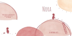 Geboortekaartje Nora   Cirkels met silhouette meisje Achterkant/Voorkant