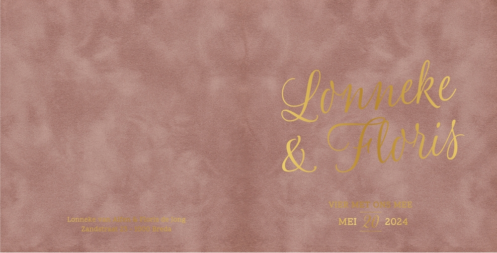 Huwelijkskaart   Velvet textuur met goud Achterkant/Voorkant