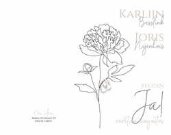 Huwelijkskaart    Gestileerde bloem met ringen Achterkant/Voorkant